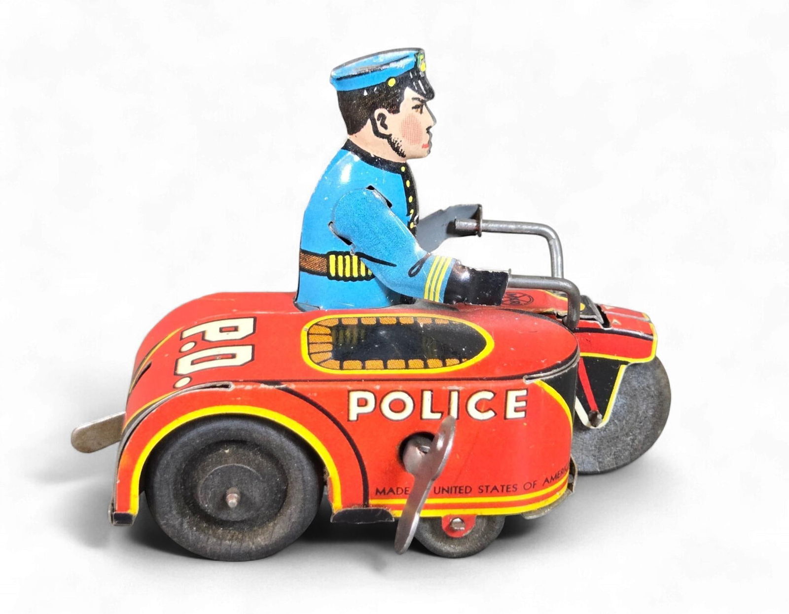 1930s Marx Tin Litho Wind-Up Police Motorcycle with Sidecar (1 of 9)