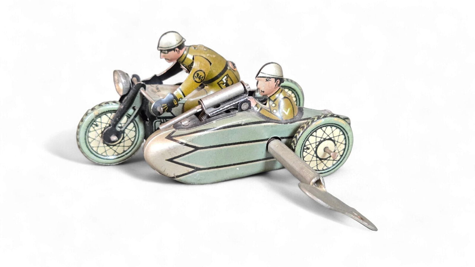 CKO Kellermann Tinplate Clockwork Military Motorcycle with Sidecar, D.R.G.M., Germany, Early 20th Ce (1 of 7)