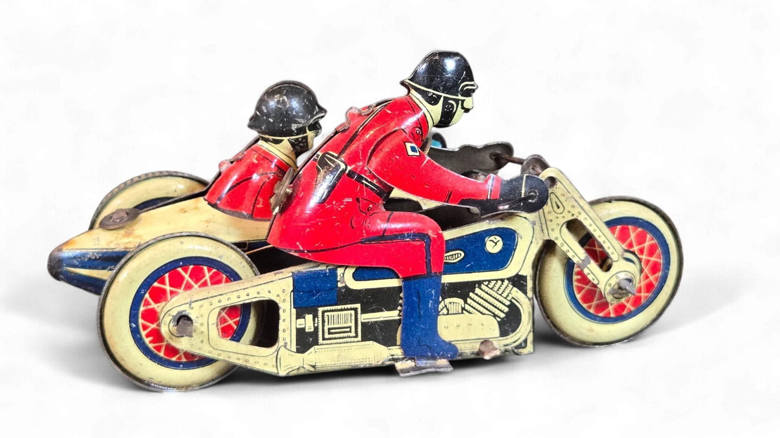 SFA Lithographed Tin Wind-up Sidecar Motorcycle Toy, Marked 'BINETTI' and '1756 OSS', Circa 1940s-19 (1 of 7)