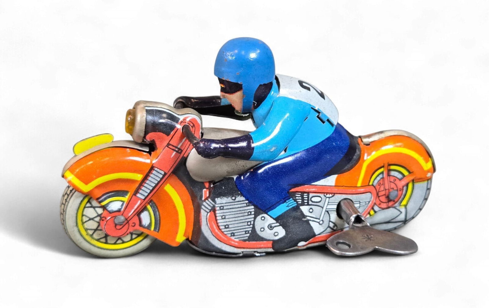 A Vintage Soviet Russian Tin Wind-Up Motorcycle Biker Toy, circa 1960s (1 of 8)