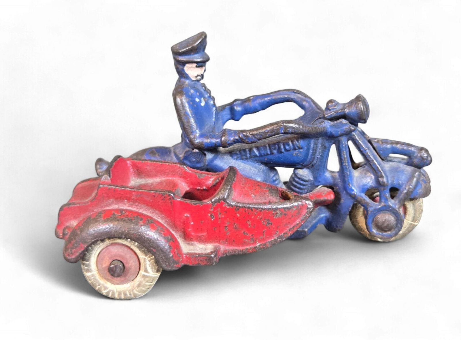 Champion 1930s Cast Iron Police Motorcycle & Sidecar Toy (1 of 8)