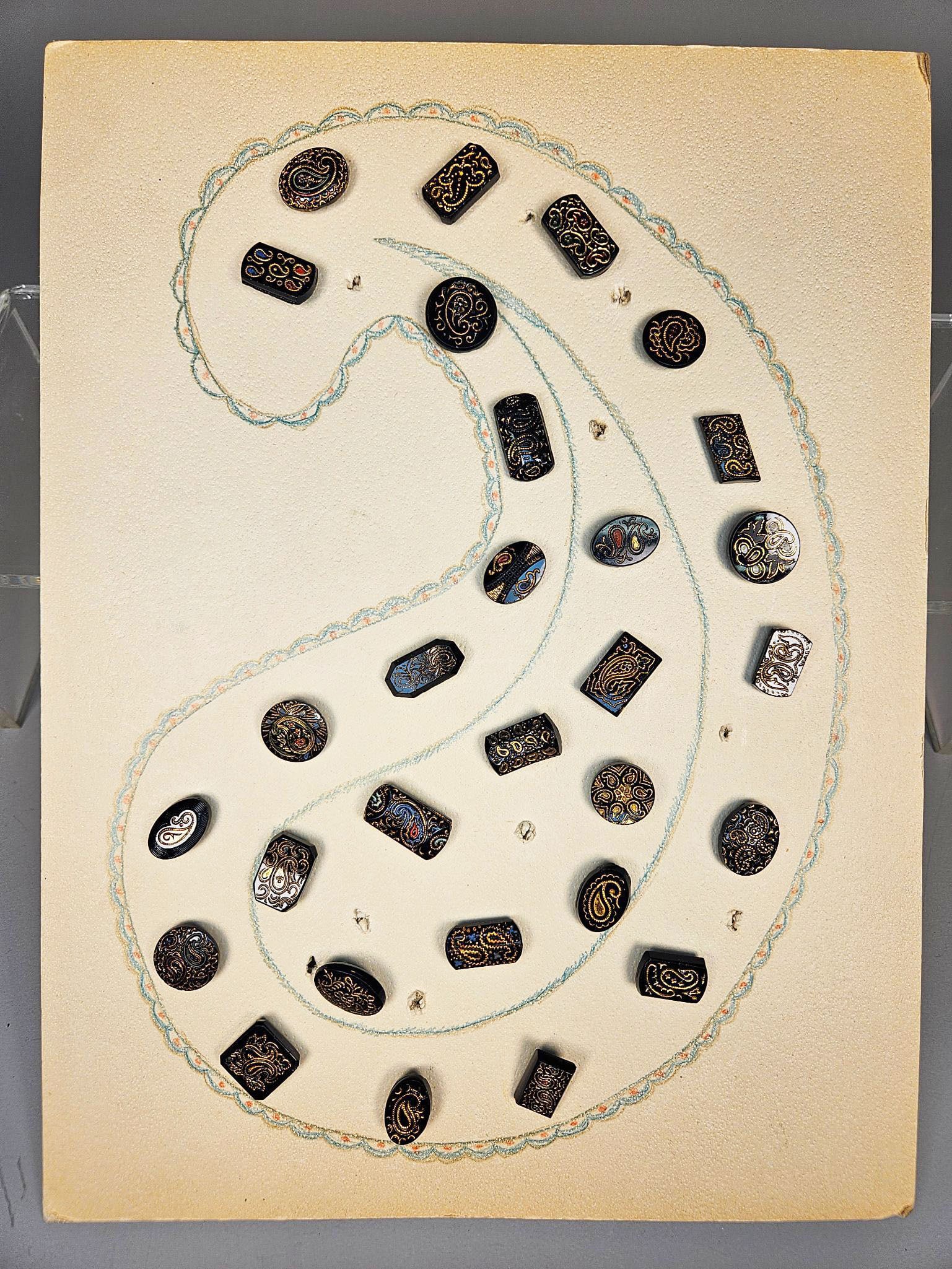 A Collection of Victorian Paisley Black Glass Buttons (1 of 13)