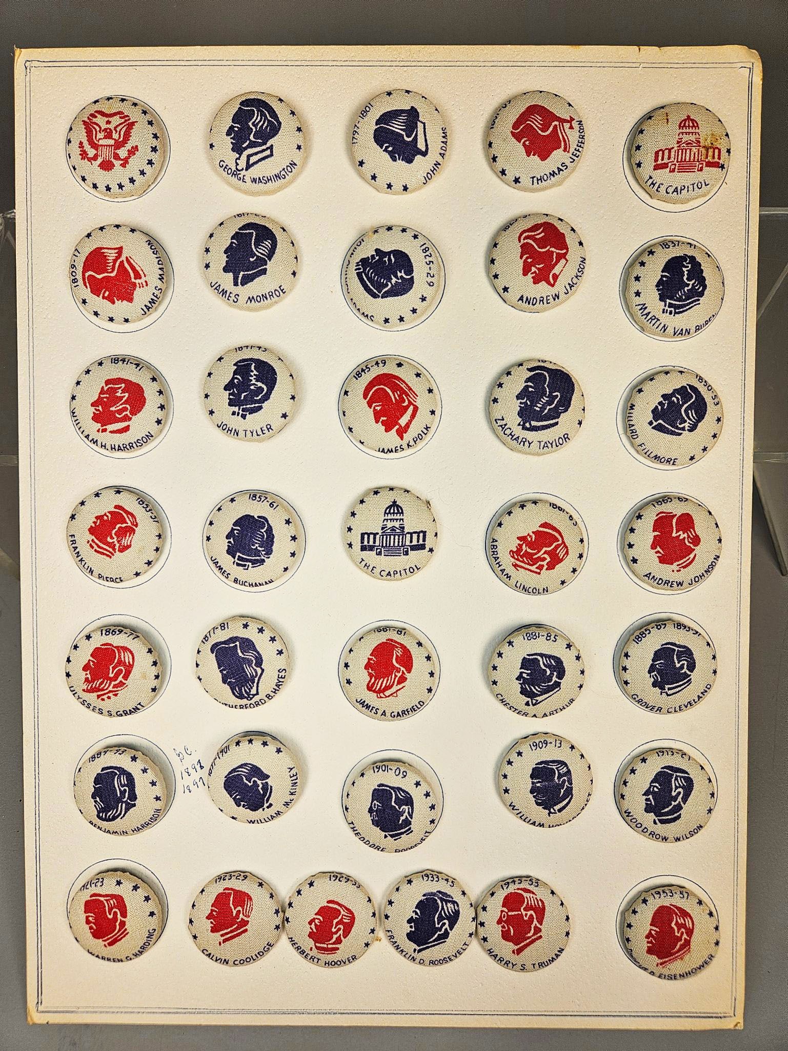 A Collection of Mid-20th Century Fabric-Covered U.S. Presidential and Capitol Buttons (1 of 16)