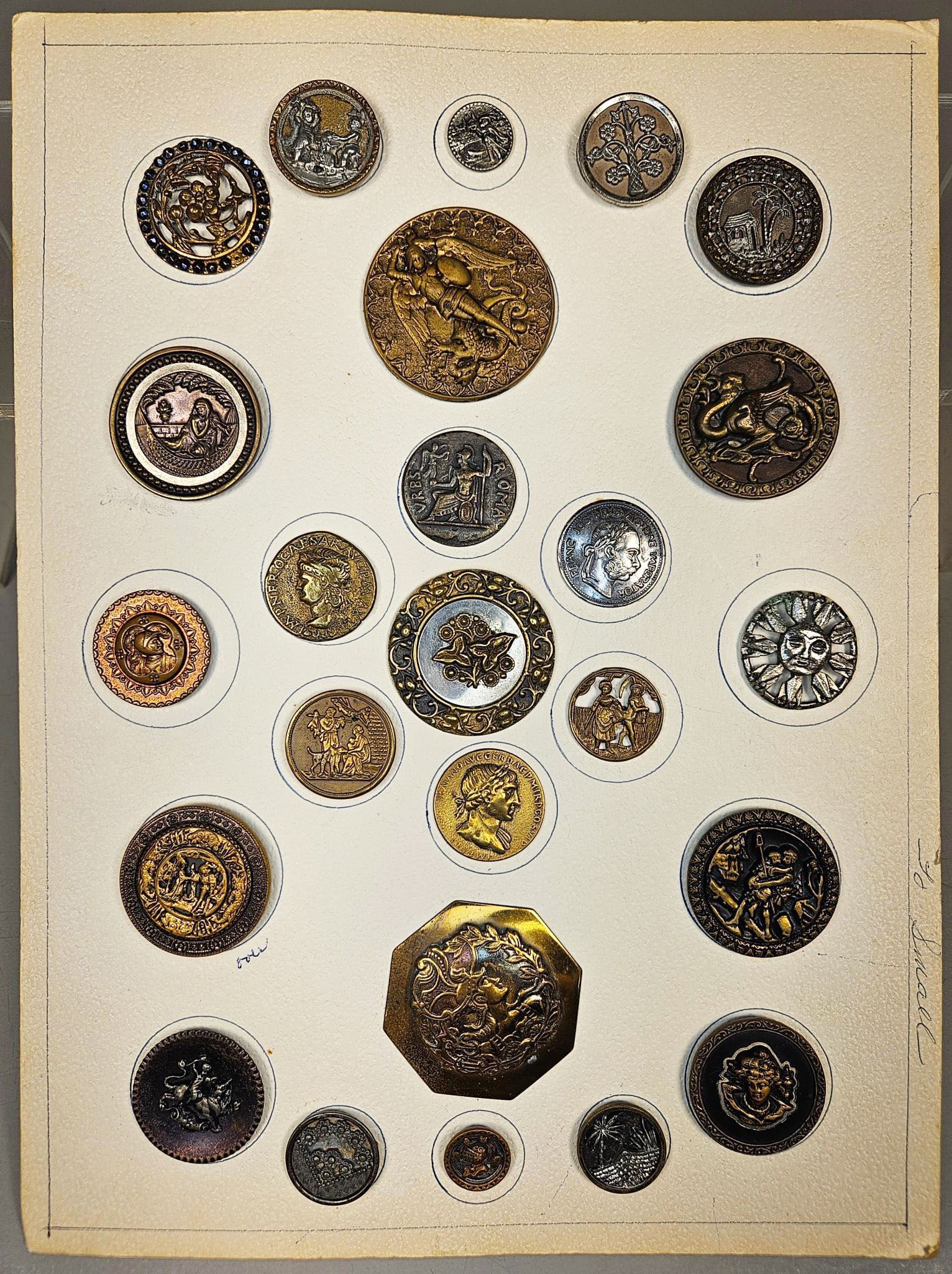 A Collection of Antique and Vintage Metal Buttons with Classical and Mythological Motifs (1 of 14)
