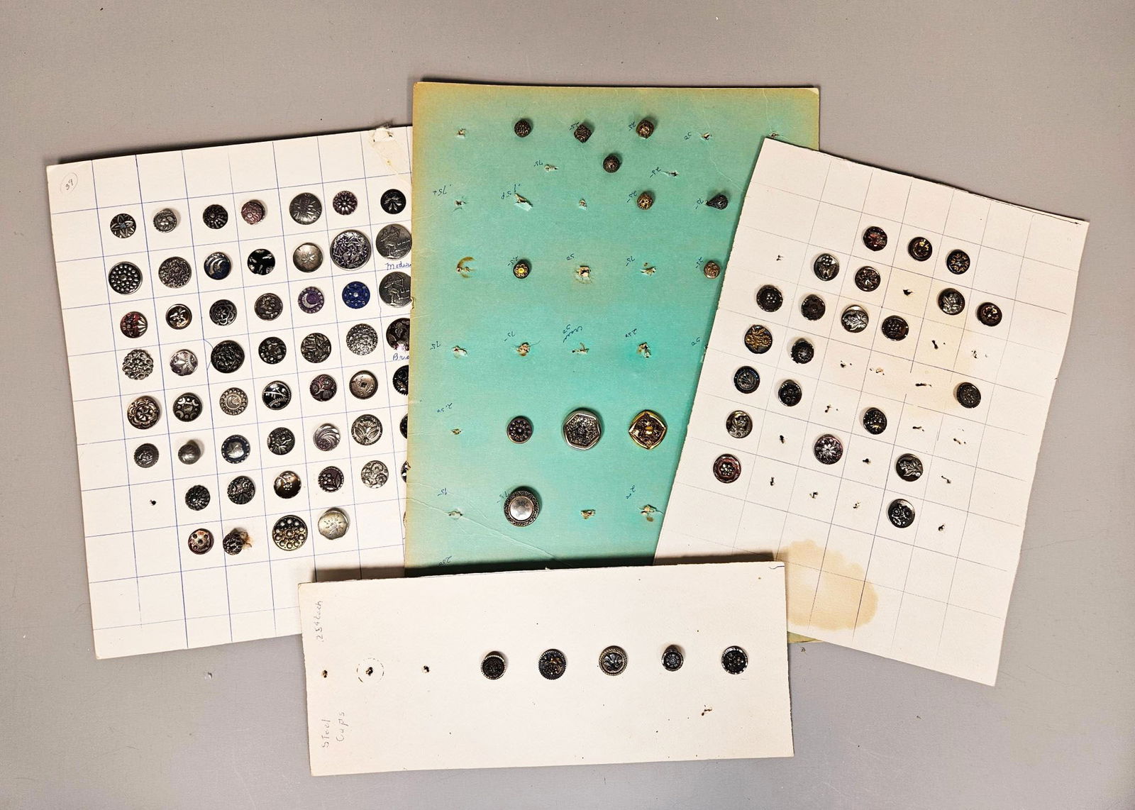 A group of Vintage and Antique Metal Buttons, including Pictorial, Floral, Geometric, and 'Steel (1 of 19)