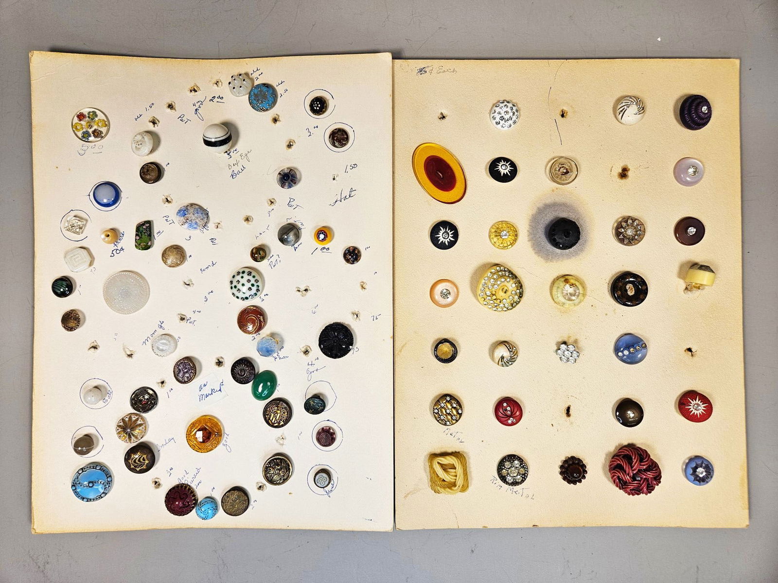 A Collection of Vintage Celluloid and Early Plastic Buttons on Display Boards (1 of 19)