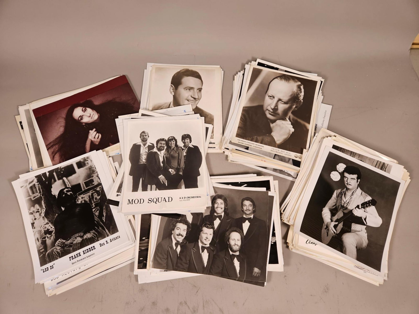 A Collection of Vintage 1960s-1970s Black and White Publicity Photographs of Entertainers and: A collection of approximately 100-150 vintage black and white photographic prints, primarily consisting of publicity photos and headshots of various musical groups, individual entertainers, and perfor