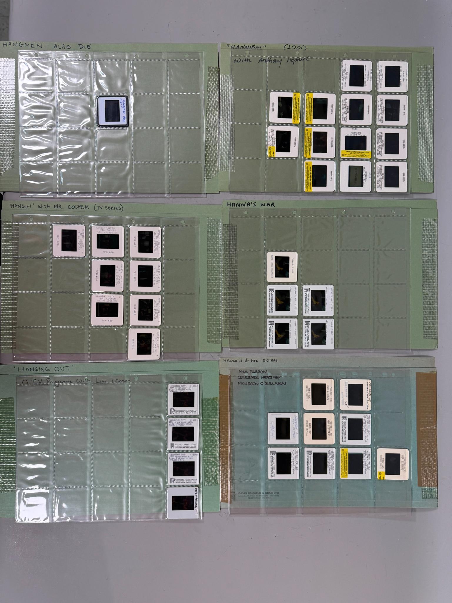 A Collection of 35mm Film and Television Production Slides, primarily Pictorial Press Limited: A collection of multiple sets of 35mm photographic slides (transparencies) relating to various film and television productions, spanning from the mid-20th century to the early 21st century. The slides