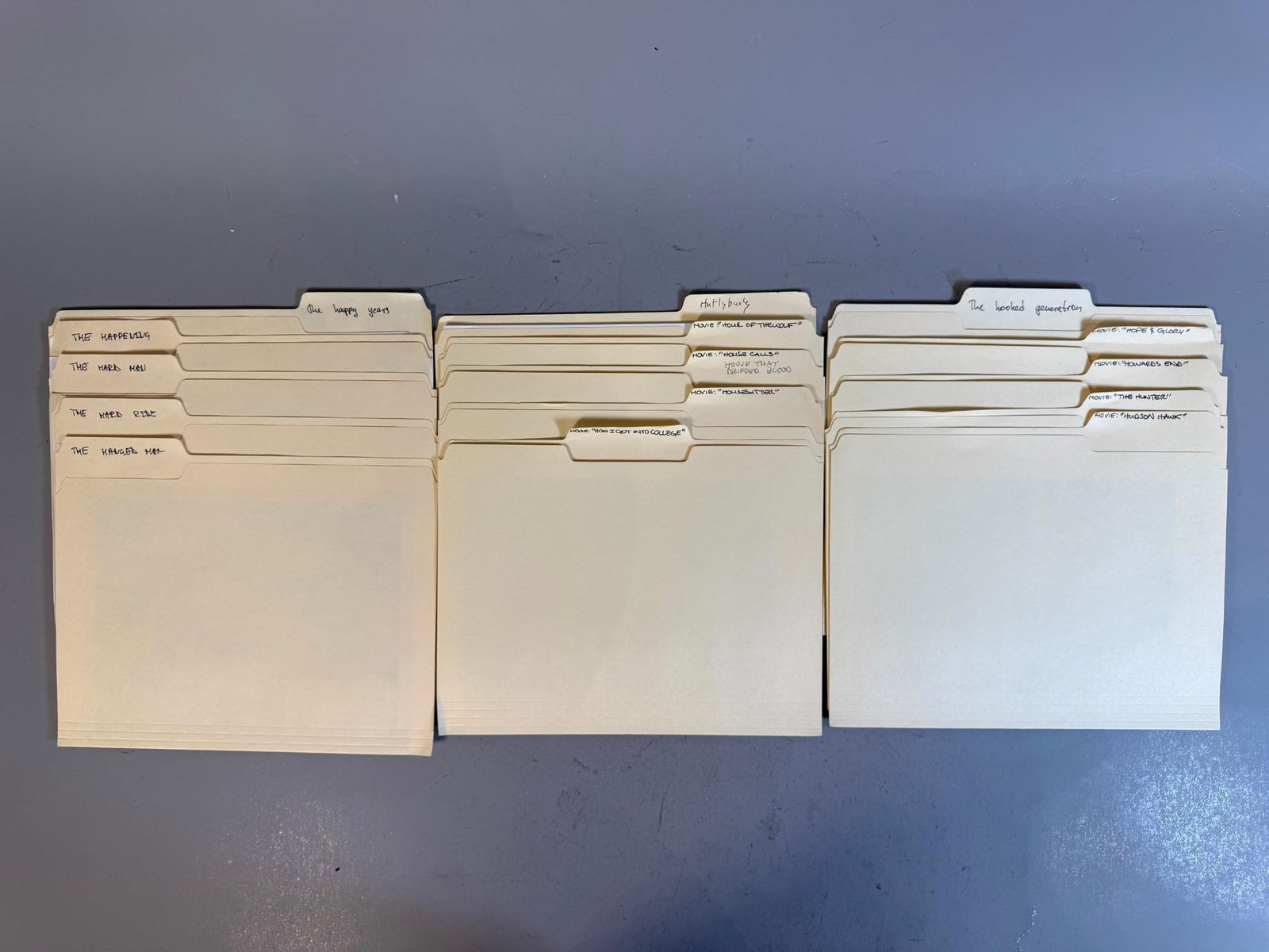 A Collection of Vintage to Modern Movie and Television Production Materials, including Press: An extensive collection of vintage to modern movie and television production materials, primarily consisting of numerous manila file folders organized into group of distinct groups. Each folder is han