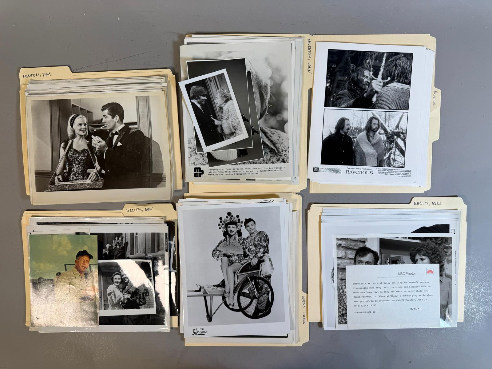 A Collection of Vintage Original Film, Television, and Stage Publicity Photographs and Stills: A collection of vintage original film, television, and stage publicity photographs and stills, dating from the mid-20th century through the late 1990s. This group comprises approximately several dozen