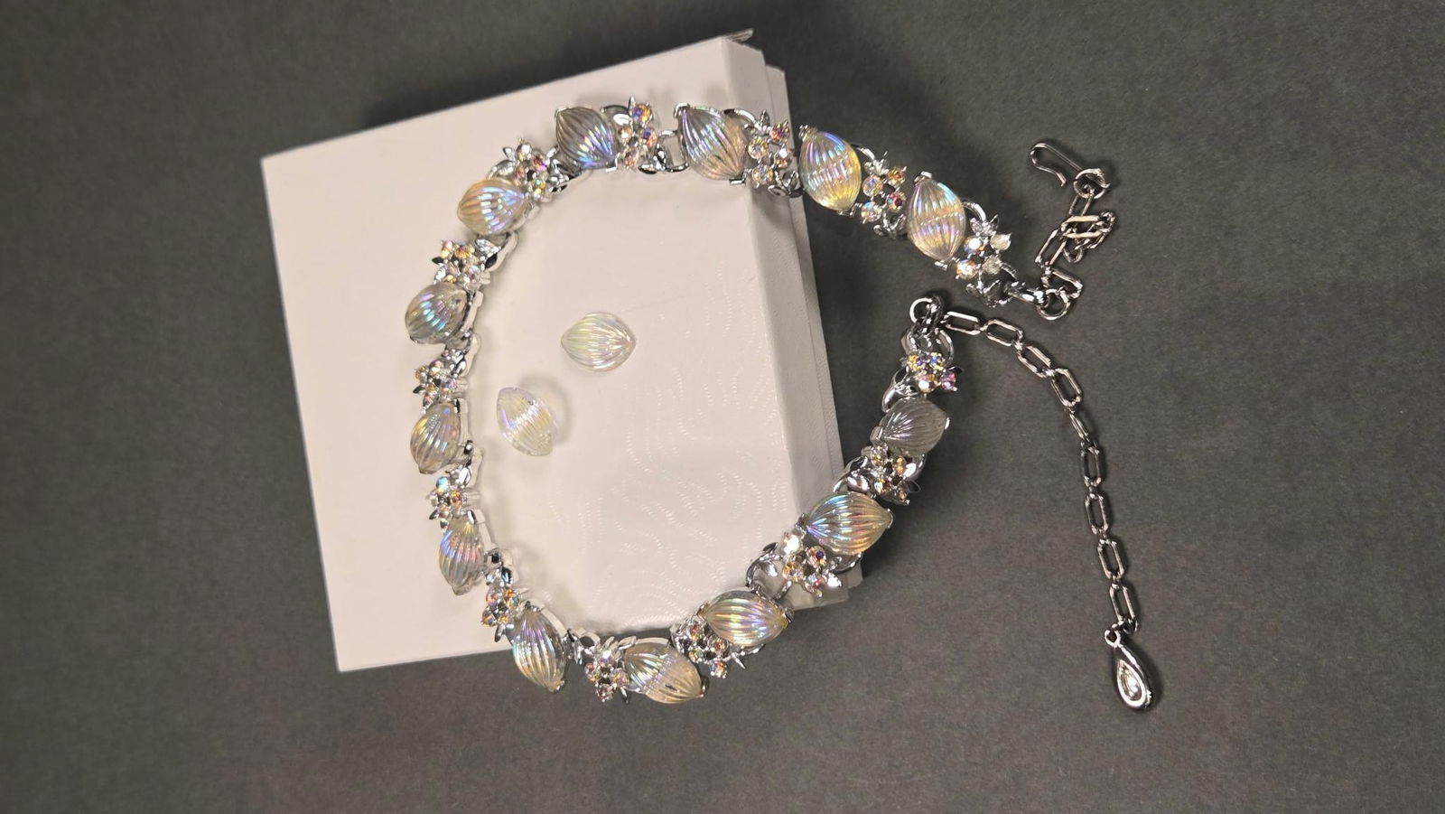 A Lisner 17" Choker Necklace with Iridescent Cabochons and Rhinestones, with Two Extra Stones (1 of 5)