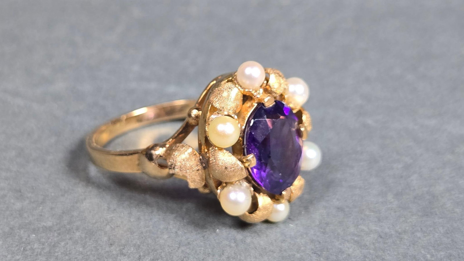 A 19th Century 14k Gold, Amethyst, and Pearl Ring (1 of 4)