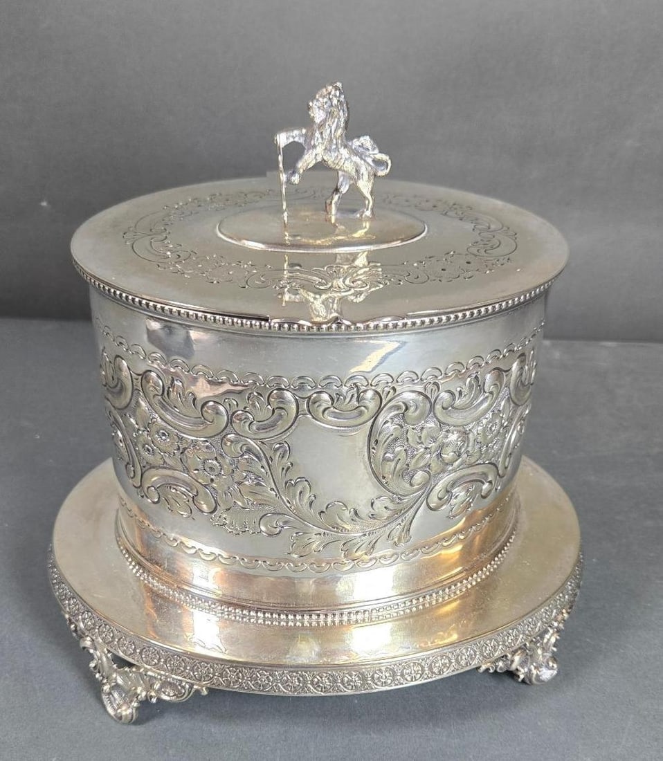 A Victorian Silver Plate Biscuit Box on Footed Stand, Circa 1860 (1 of 9)