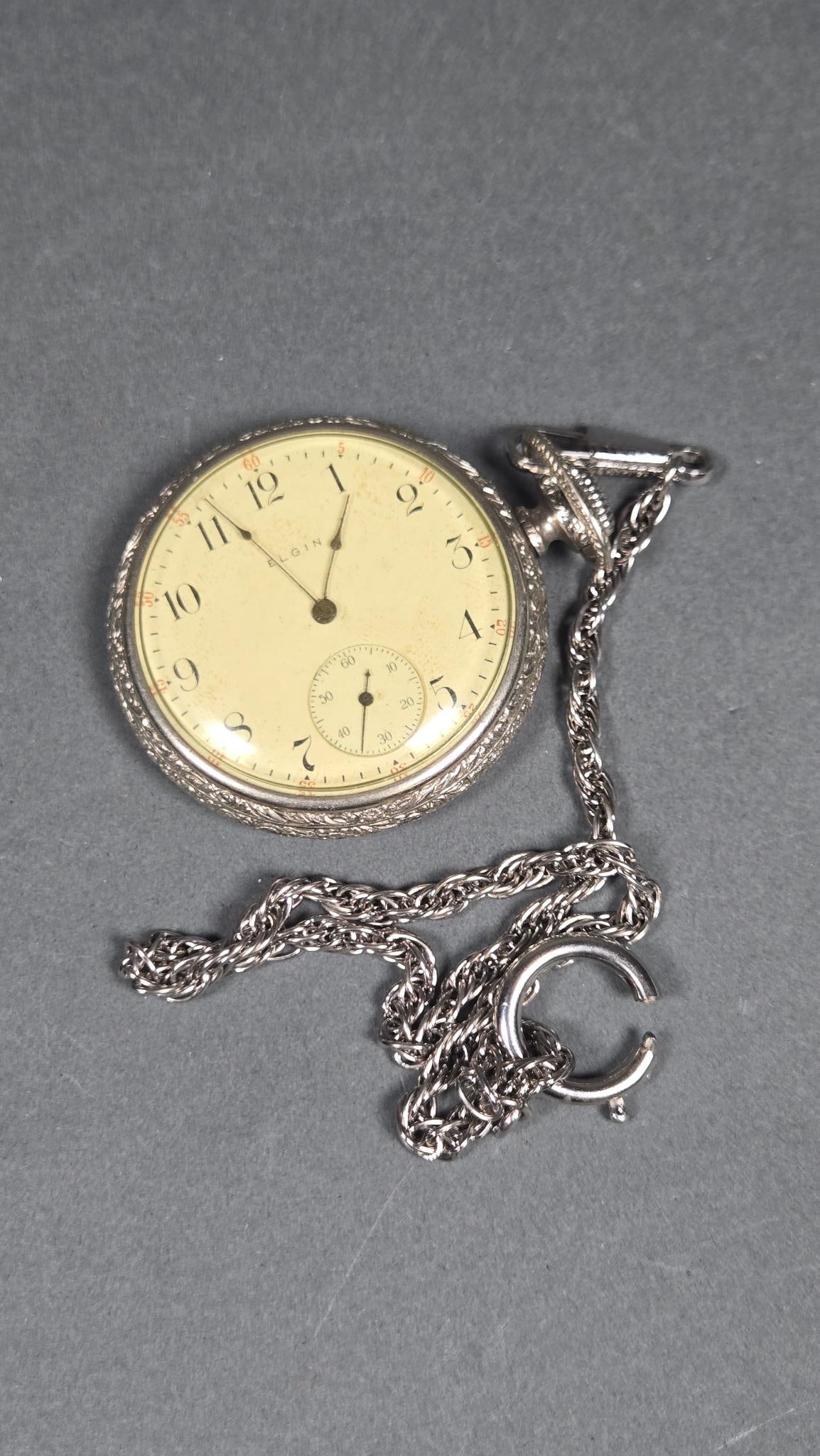 An Elgin Grade 290 7-Jewel 16-Size Pocket Watch with Chain (1 of 4)