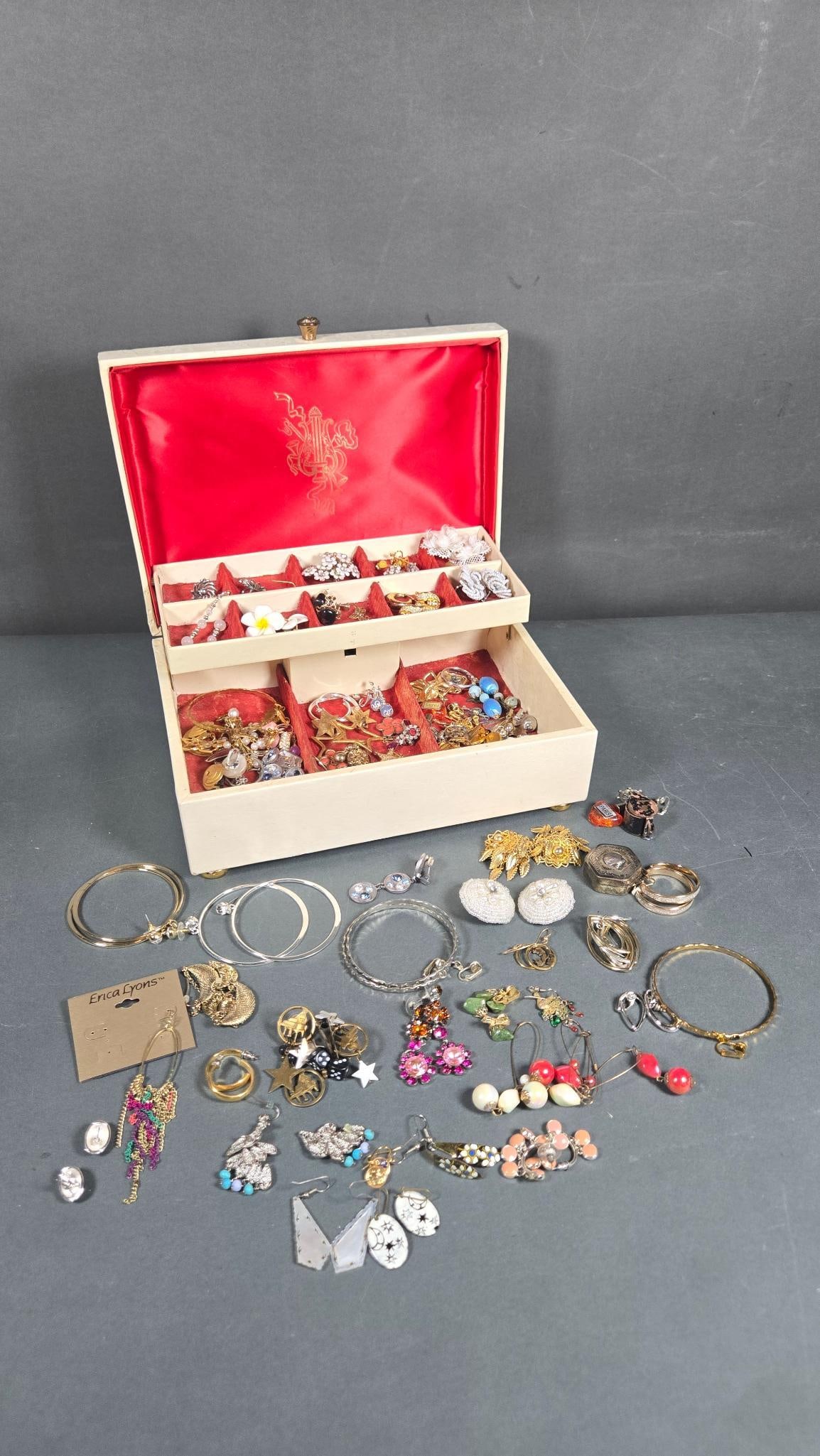 A Collection of Vintage and Contemporary Costume Jewelry, a Two-Tier Jewelry Box, and a Hexagonal (1 of 14)