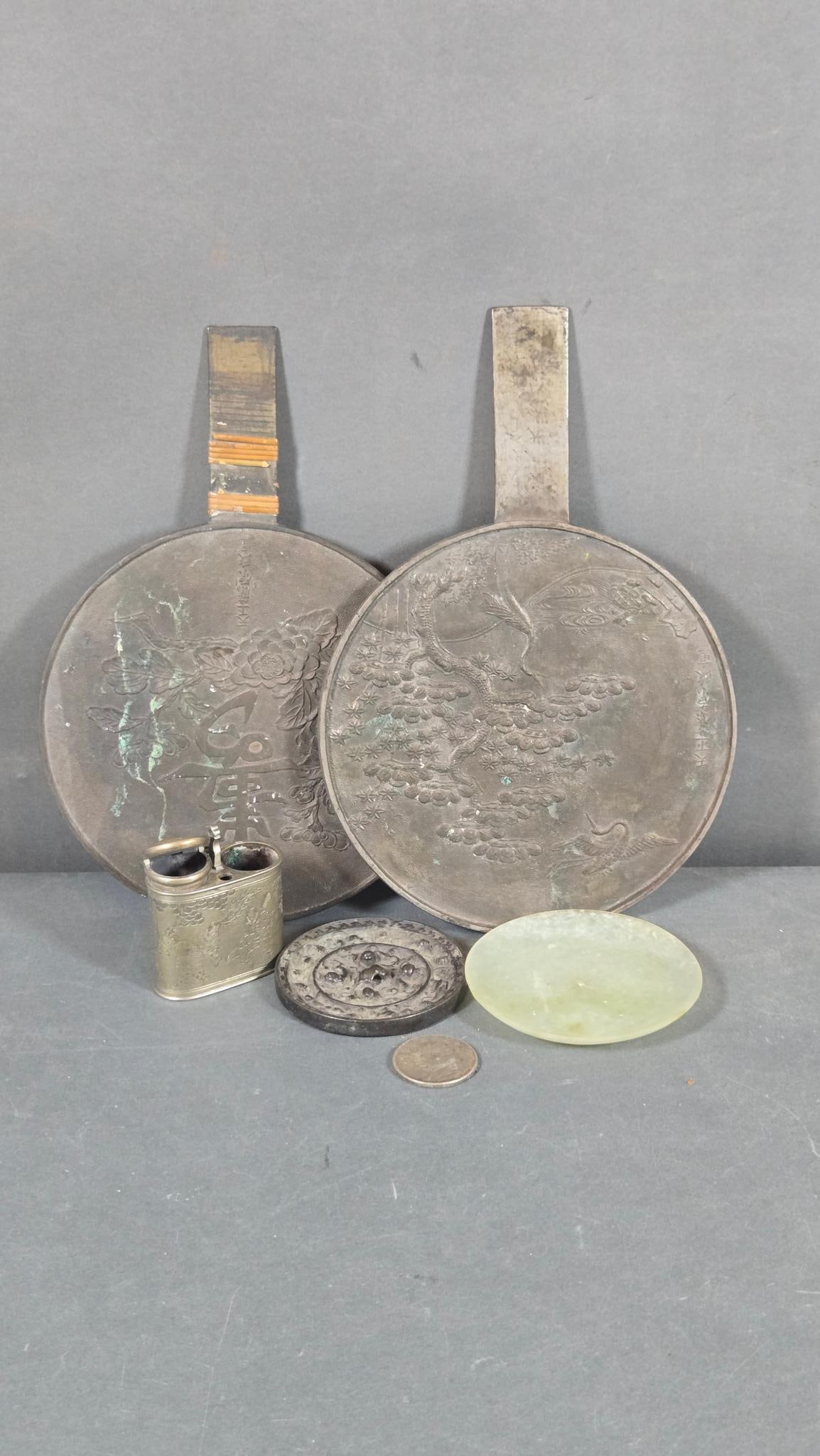 A Collection of East Asian Artifacts, including a Pair of Edo Period Japanese Bronze Hand Mirrors, a (1 of 11)