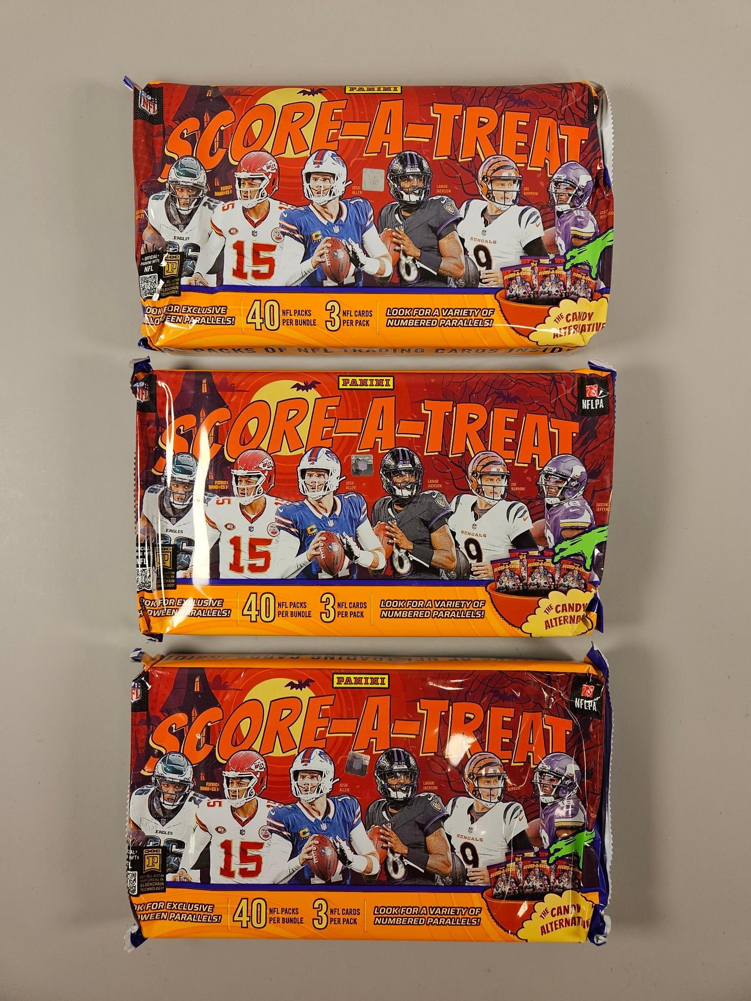 Three 2025 Panini Score-A-Treat Halloween Football Trading Card Bundles (1 of 7)