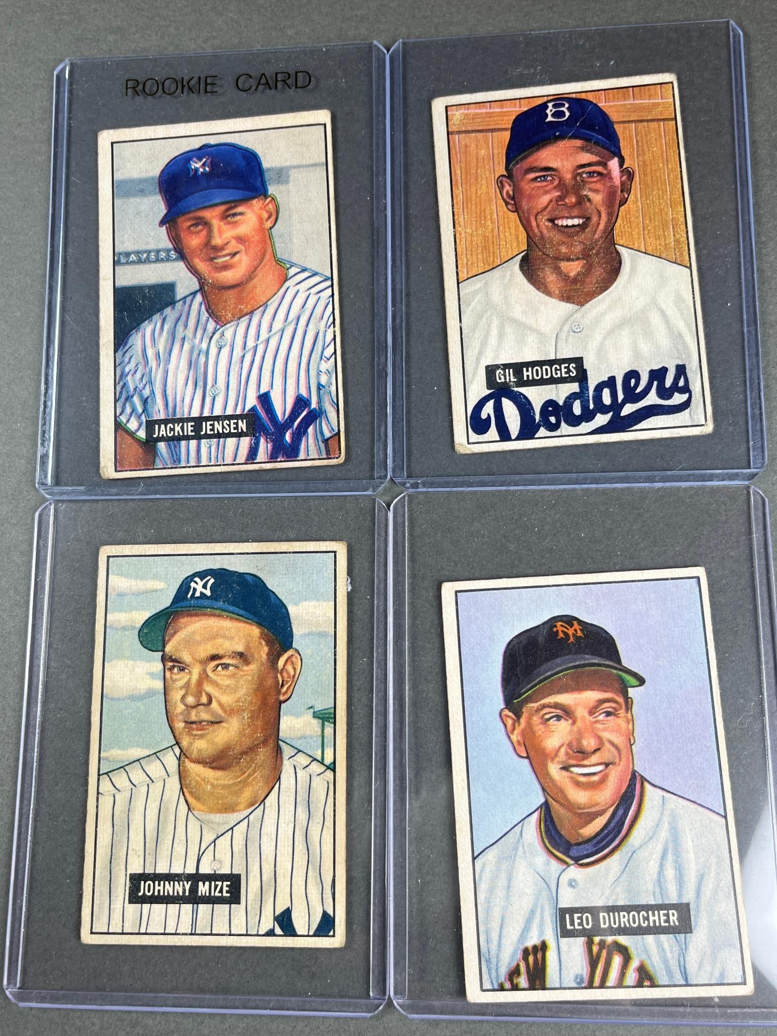 1951 Bowman: Durocher, Mize, Hodges, Jensen (Rookie), all VG (1 of 19)