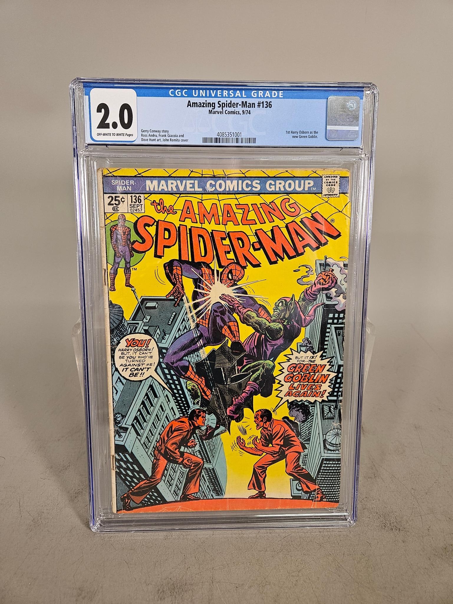 Amazing Spider-Man #136 CGC Graded Comic Book, 1974, 1st Harry Osborn as New Green Goblin (1 of 2)
