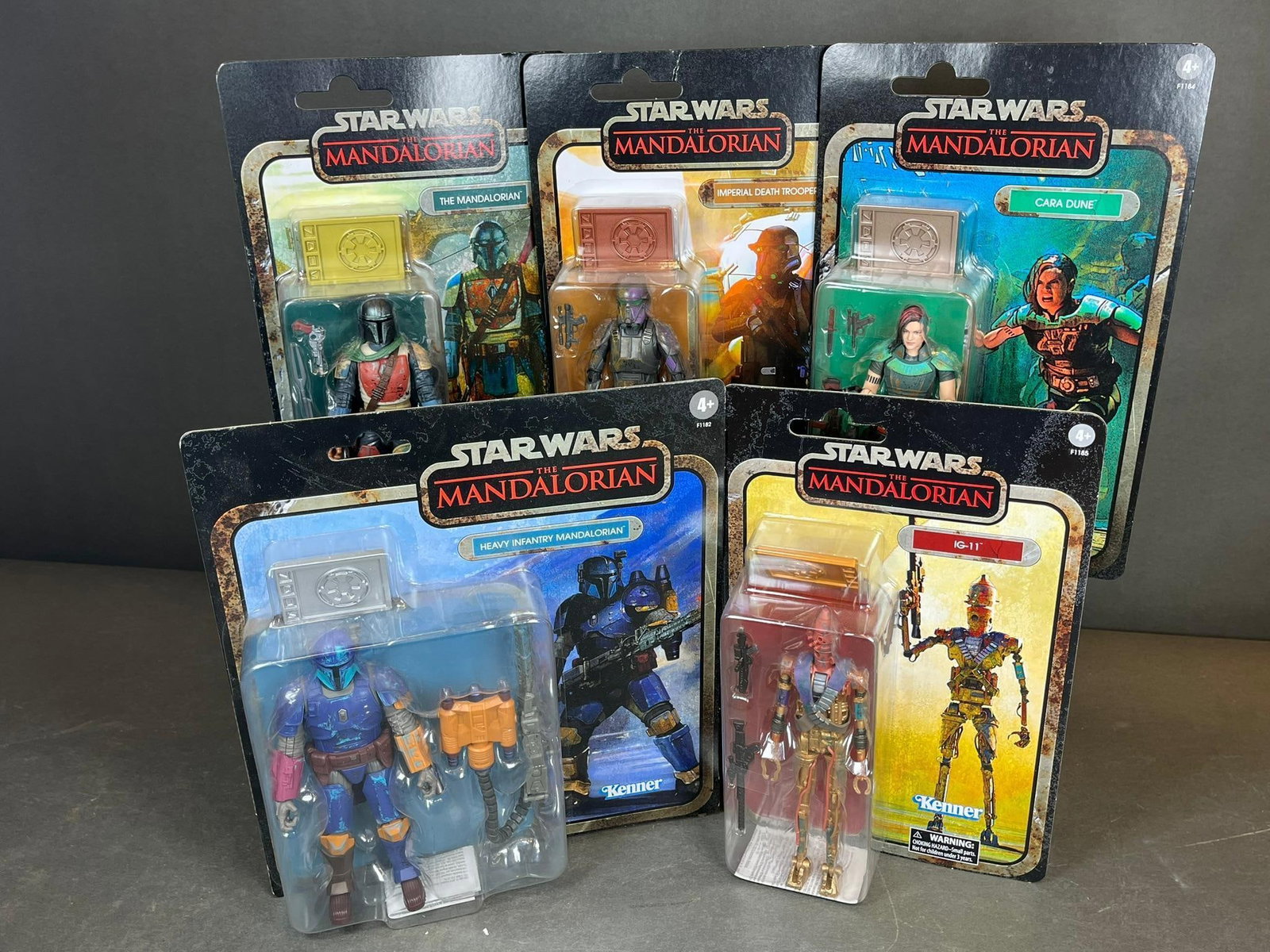 A Set of Six Star Wars The Black Series Credit Collection The Mandalorian Action Figures,: A set of six Star Wars The Black Series Credit Collection The Mandalorian action figures by Kenner/Hasbro, dated 2020. The lot includes figures such as 'Imperial Death Trooper,' 'Cara Dune,' 'Heavy In