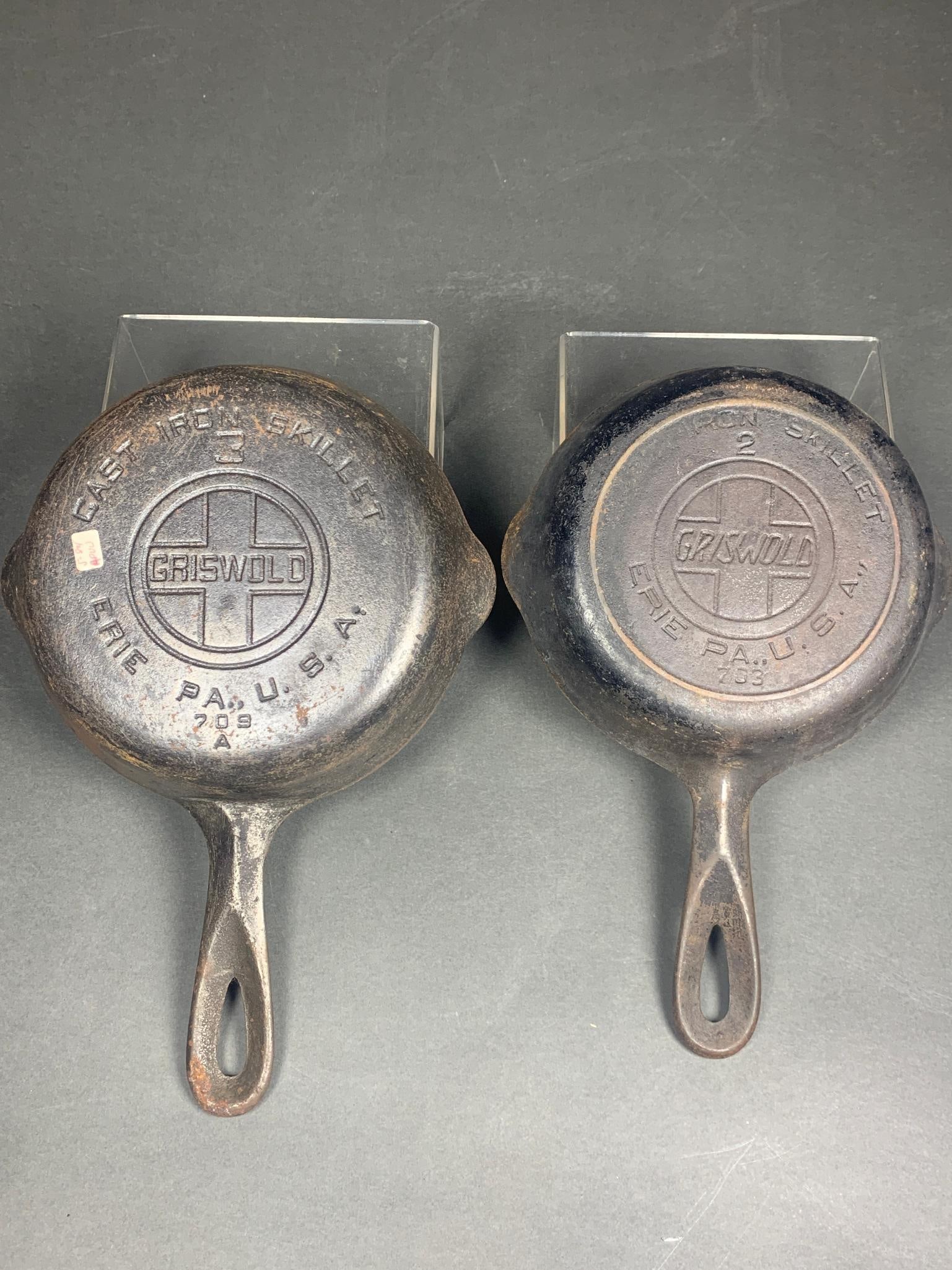 A Pair of Griswold No. 2 Large Block Logo Cast Iron Skillets (1 of 9)