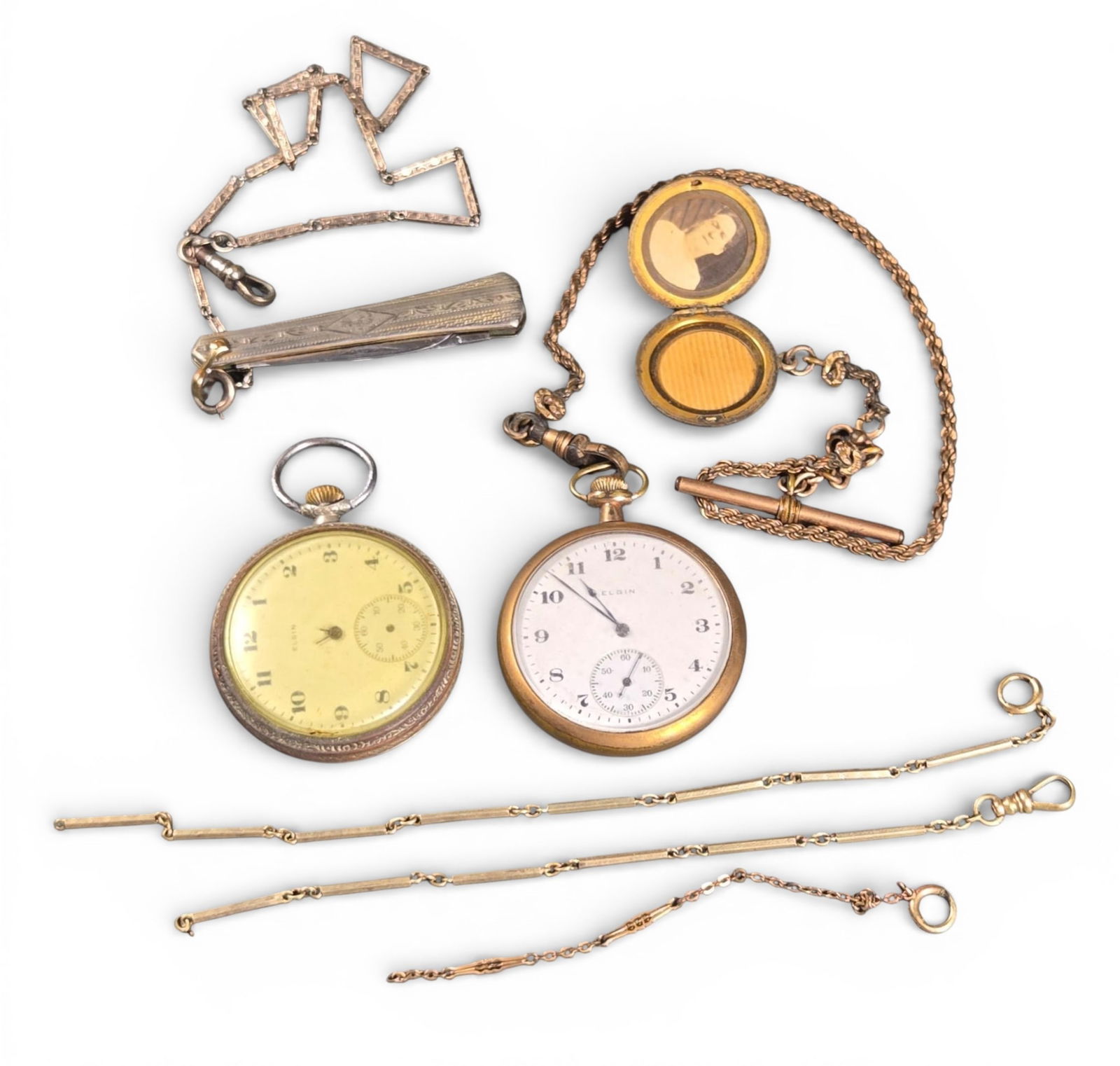 Elgin Pocket Watches with Chains, Locket, and Folding Knife (1 of 15)