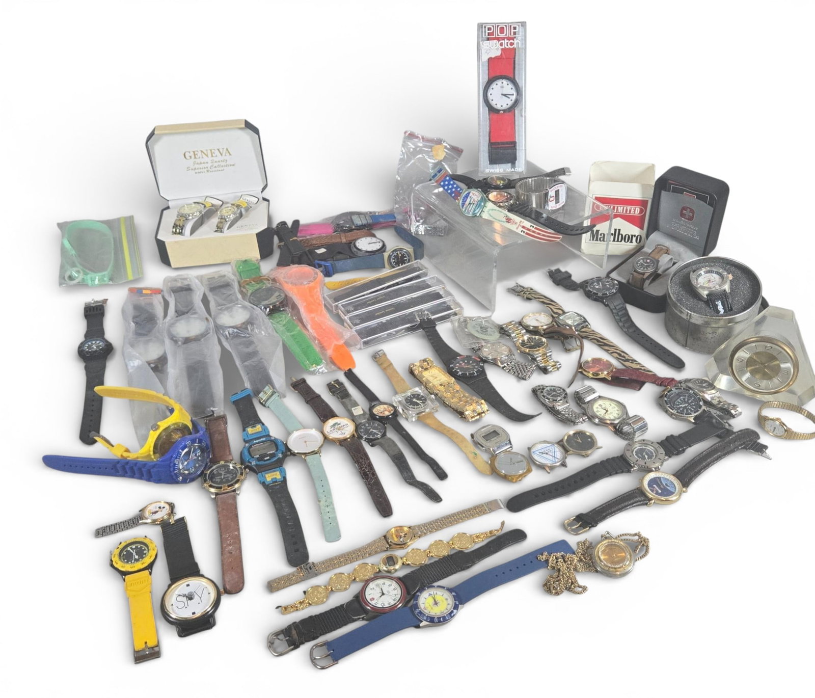 Modern and Vintage Quartz Wristwatches and Accessories Including Wenger, Pop Swatch, and Westclox (1 of 20)