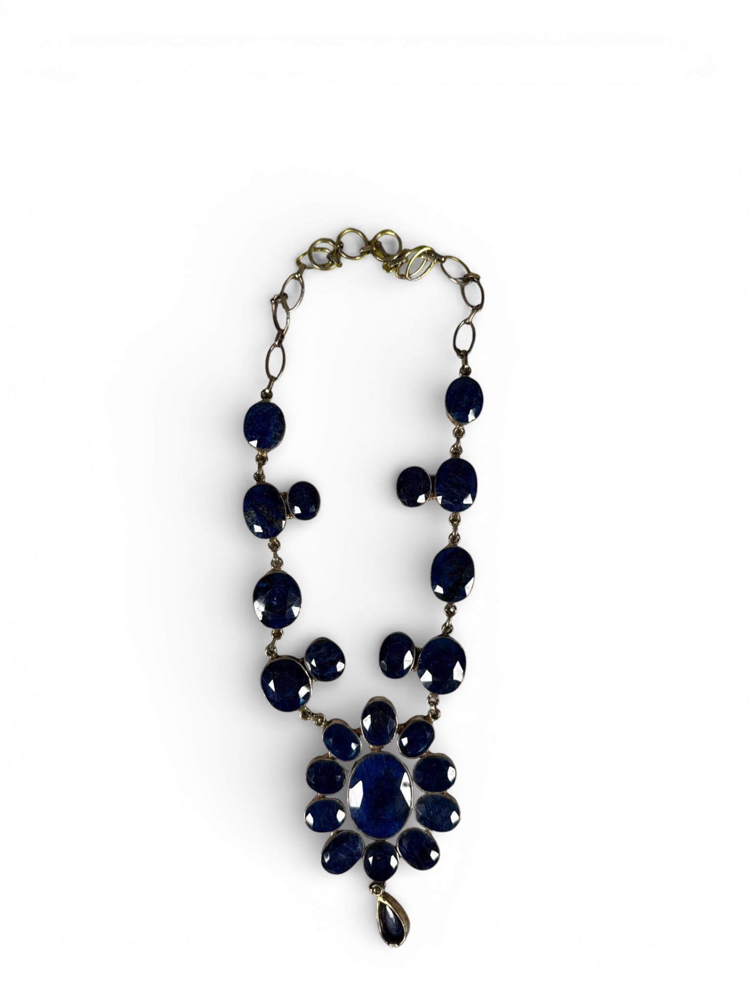 Sterling Silver and Rough-Cut Blue Sapphire Statement Necklace 96.3 grams (1 of 8)