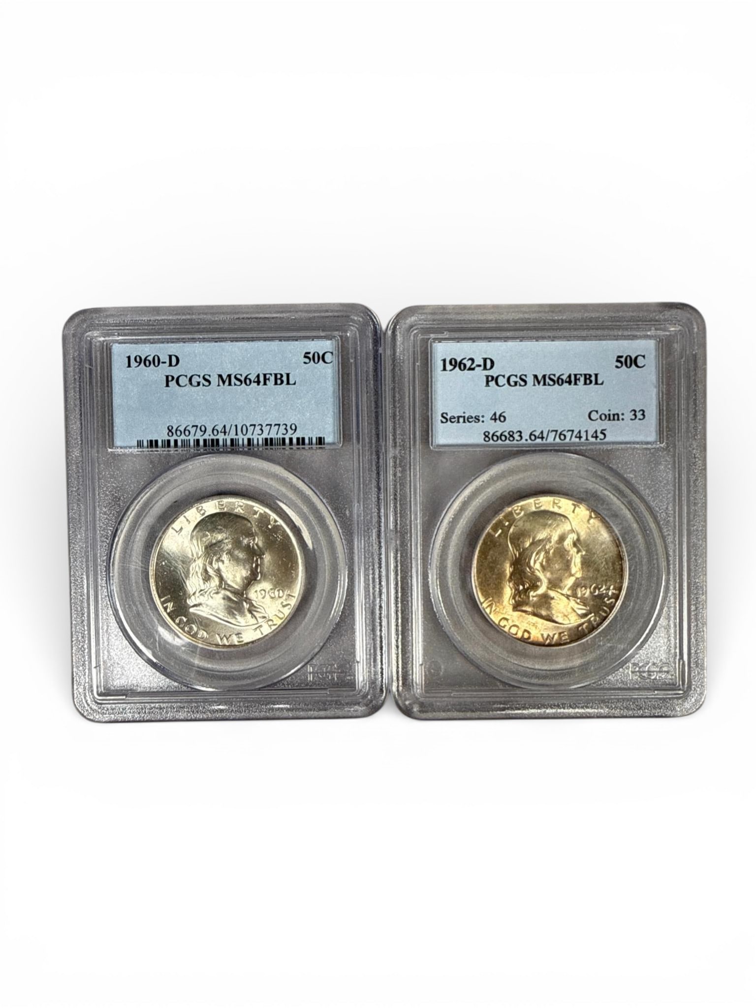 A group of PCGS Graded Franklin Half Dollars MS64FBL 1960-D and 1962-D (1 of 9)