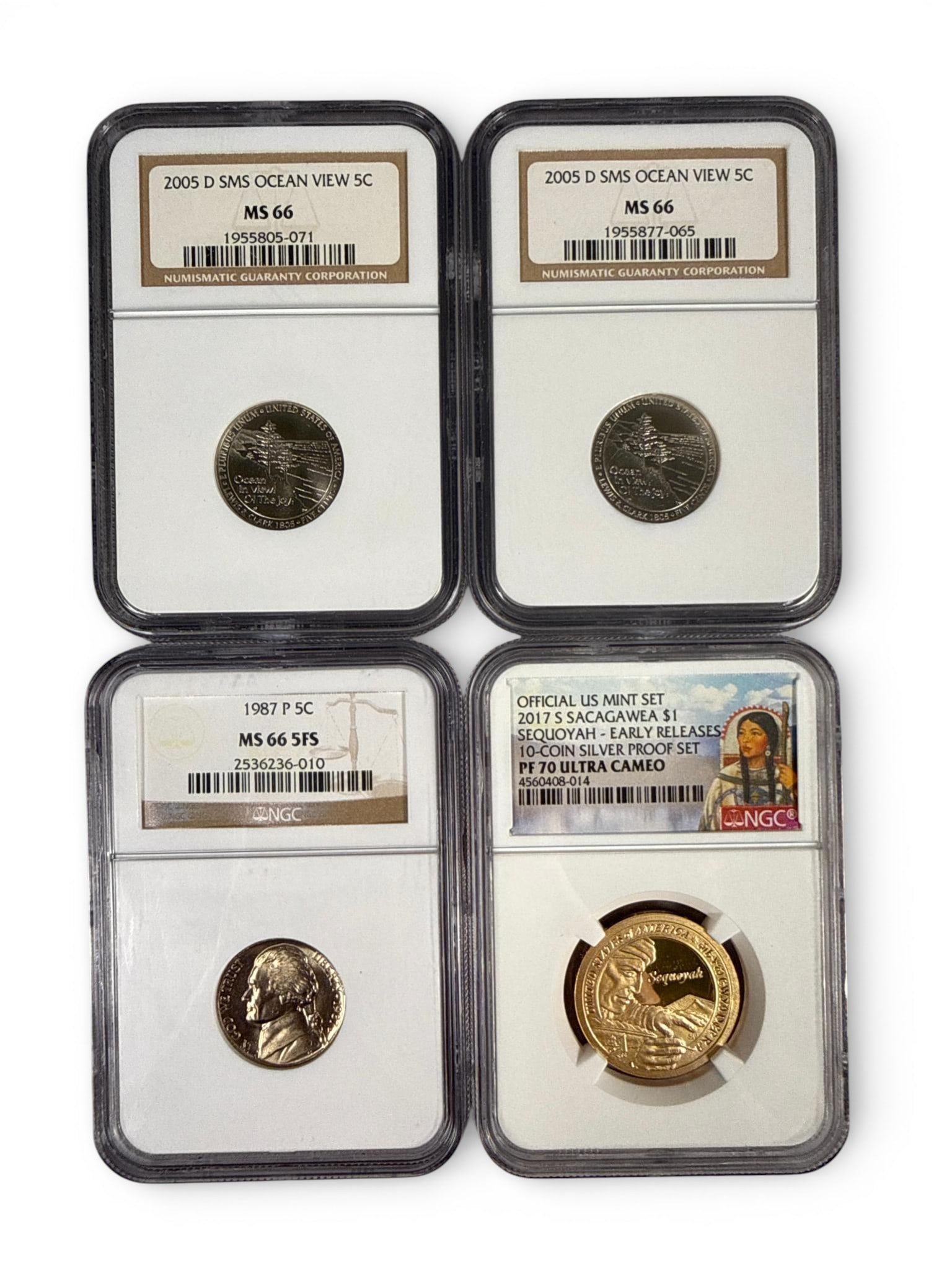 NGC Certified US Coins Including 2005 D SMS Ocean View Nickels and 2017 S Sacagawea PF 70 Dollar (1 of 9)
