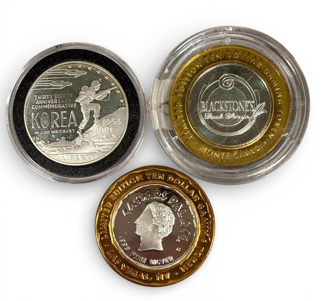 Silver Los Vegas Tokens + Silver Korea Coin (1 of 7)