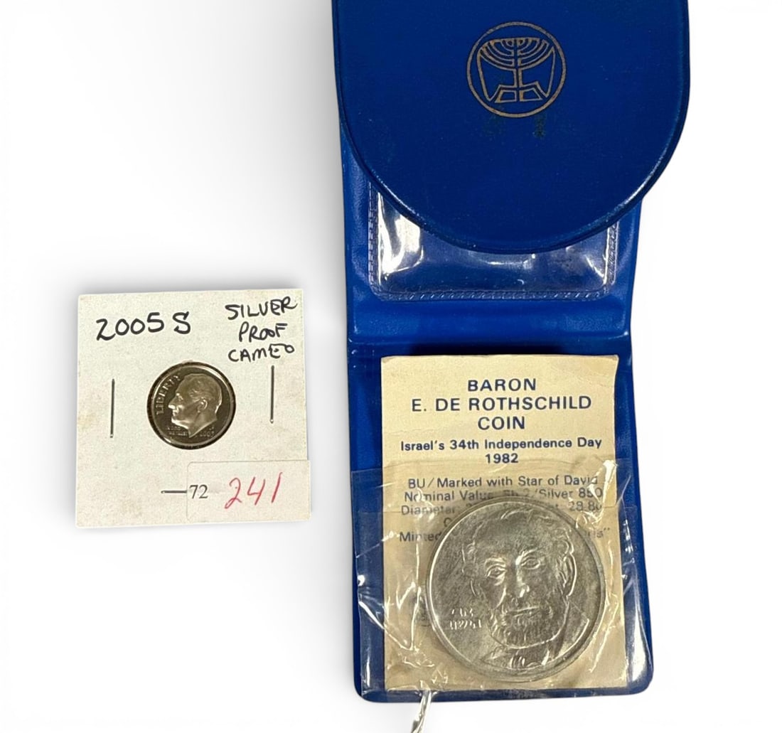 2005 S Silver Proof Roosevelt Dime and 1982 Israeli Baron E. de Rothschild Silver Coin (1 of 10)