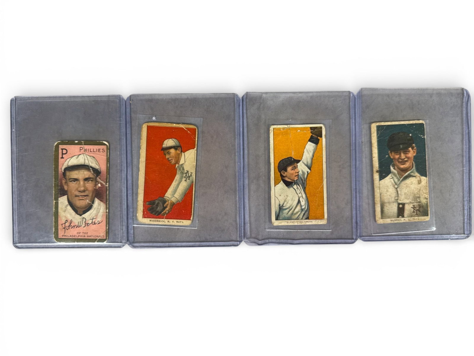 A group of T206 American Tobacco Company Baseball Cards 1909-1911: A group of early 20th-century baseball cards identified as part of the T206 series (1909-1911) produced by the American Tobacco Company (ATC). The cards are constructed of printed paper on cardboard