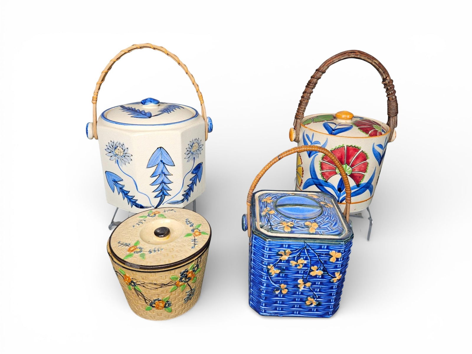 A group of Japanese Export Ceramic Biscuit Barrels with Rattan Handles (1 of 16)