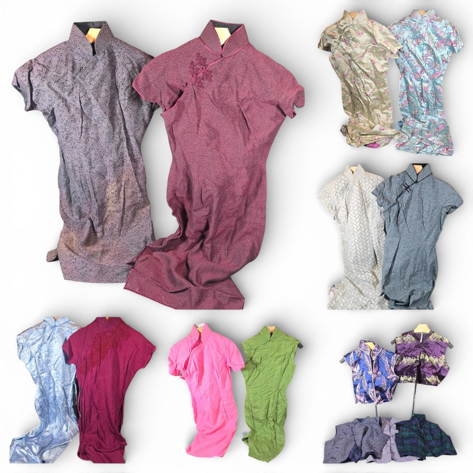 A group of Vintage Chinese-Style Apparel Items, Including Qipao Dresses and Vests (1 of 20)