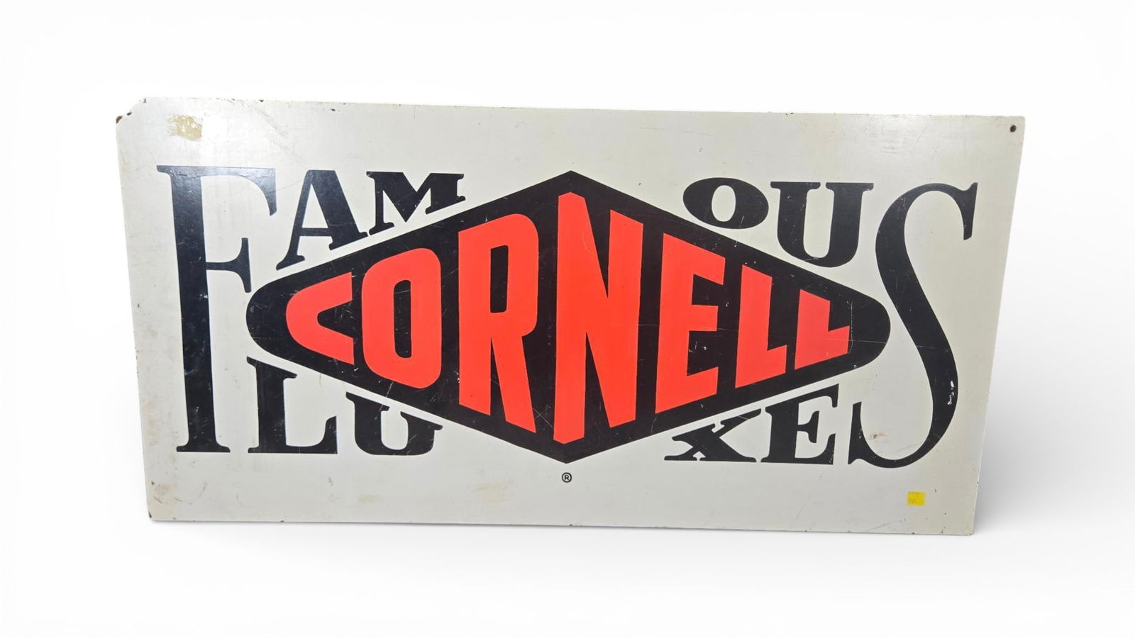 Vintage FAMOUS CORNELL FLUXED LIME Advertising Sign, Painted Wood (1 of 5)