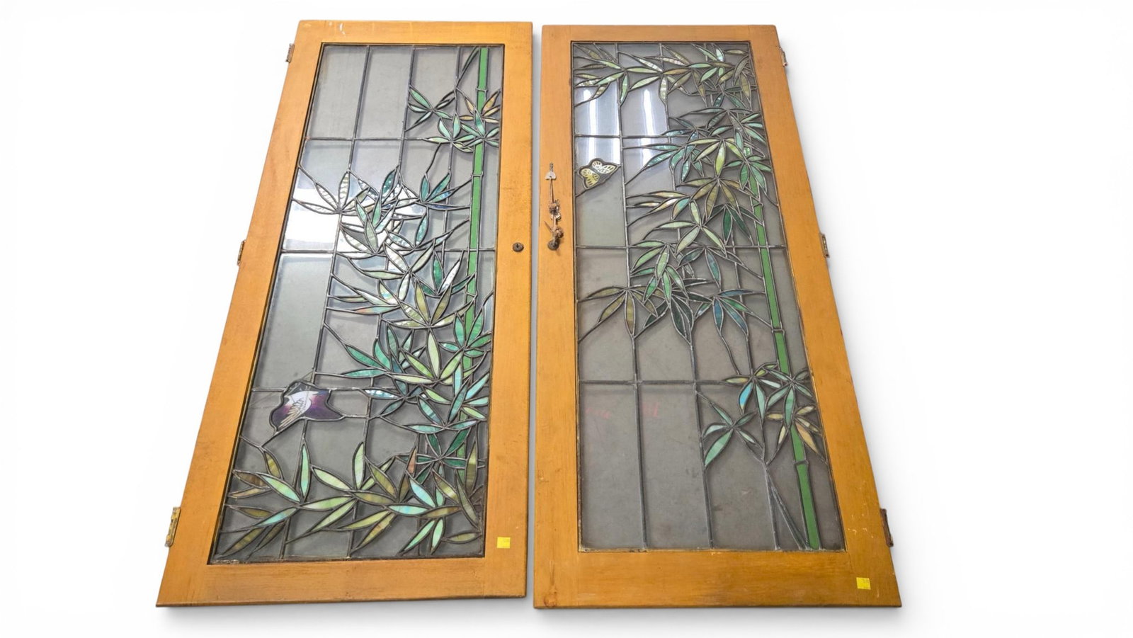 Art Nouveau Leaded Stained Glass Door Panels with Bamboo Motif (1 of 10)