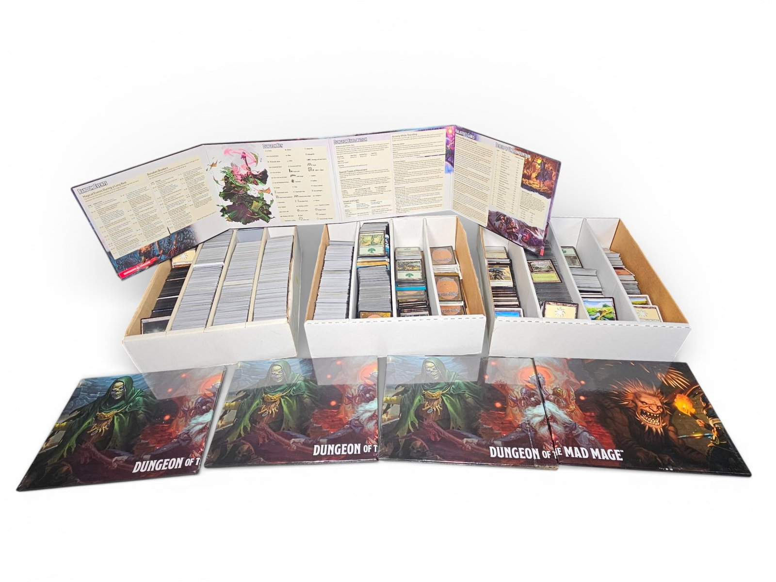 Dungeons & Dragons and Bulk Collection of Magic The Gathering Trading Cards: A mixed media lot featuring Dungeons & Dragons (D&D) Dungeon Master's Screen and a substantial bulk collection of Magic: The Gathering (MTG) trading cards. The D&D component consists of the Waterdeep