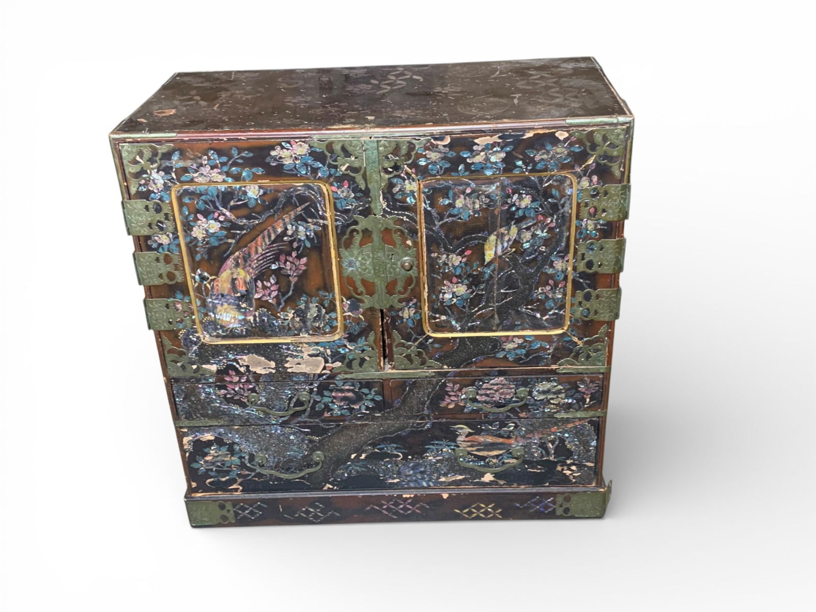 A 19th Century Chinese Mother-of-Pearl Inlaid Black Lacquer Miniature Cabinet (1 of 19)