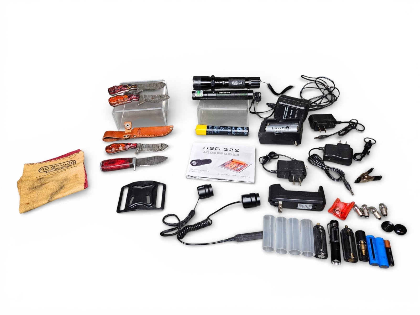 A group of Tactical and Survival Accessories Including Damascus Steel Knives (1 of 10)
