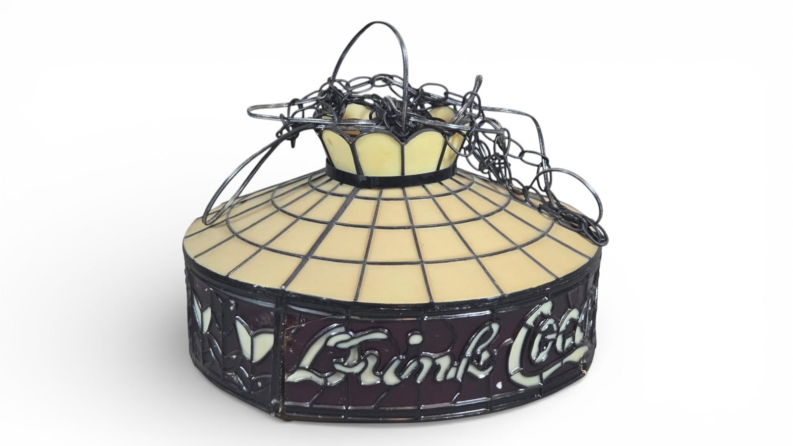 Vintage Coca-Cola Faux Stained Glass Hanging Advertising Lamp (1 of 9)