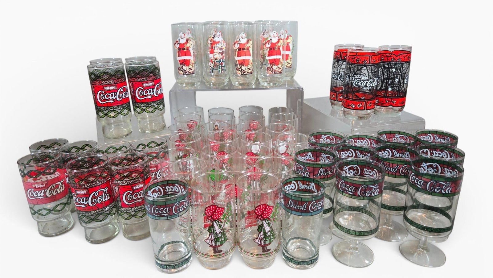 A Collection of Vintage Coca-Cola Tiffany Style Stained Glass Promotional Drinking Glasses (1 of 10)