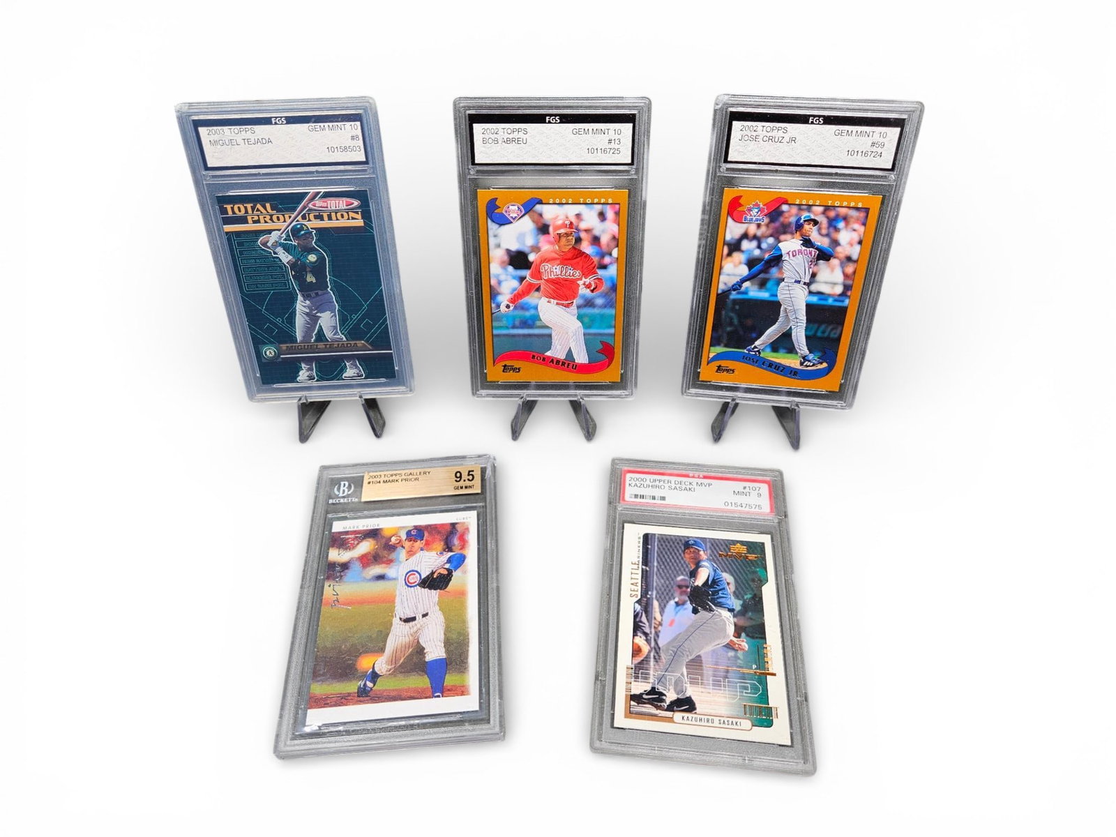 A group of Graded Modern Baseball Cards including Miguel Tejada Mark Prior and Kazuhiro Sasaki (1 of 11)