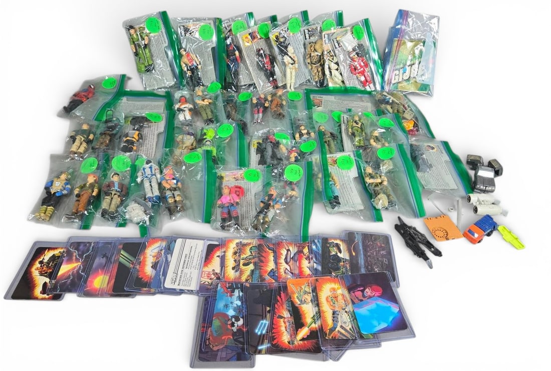 A group of Individually Bagged Vintage G.I. Joe Action Figures and Collector Cards (1 of 12)