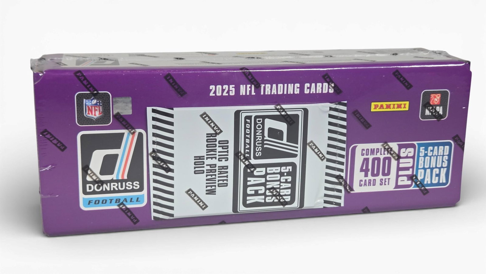 2025 Donruss Football Complete Factory Sealed Hobby Set: 400 cards plus 5 card bonus pack. Burns in-house shipping is available. Pick up is Saturday, Feb. 28 from 10 am to 4 pm at our gallery in Lancaster, Ohio 43130 or we will provide in-house shipping for