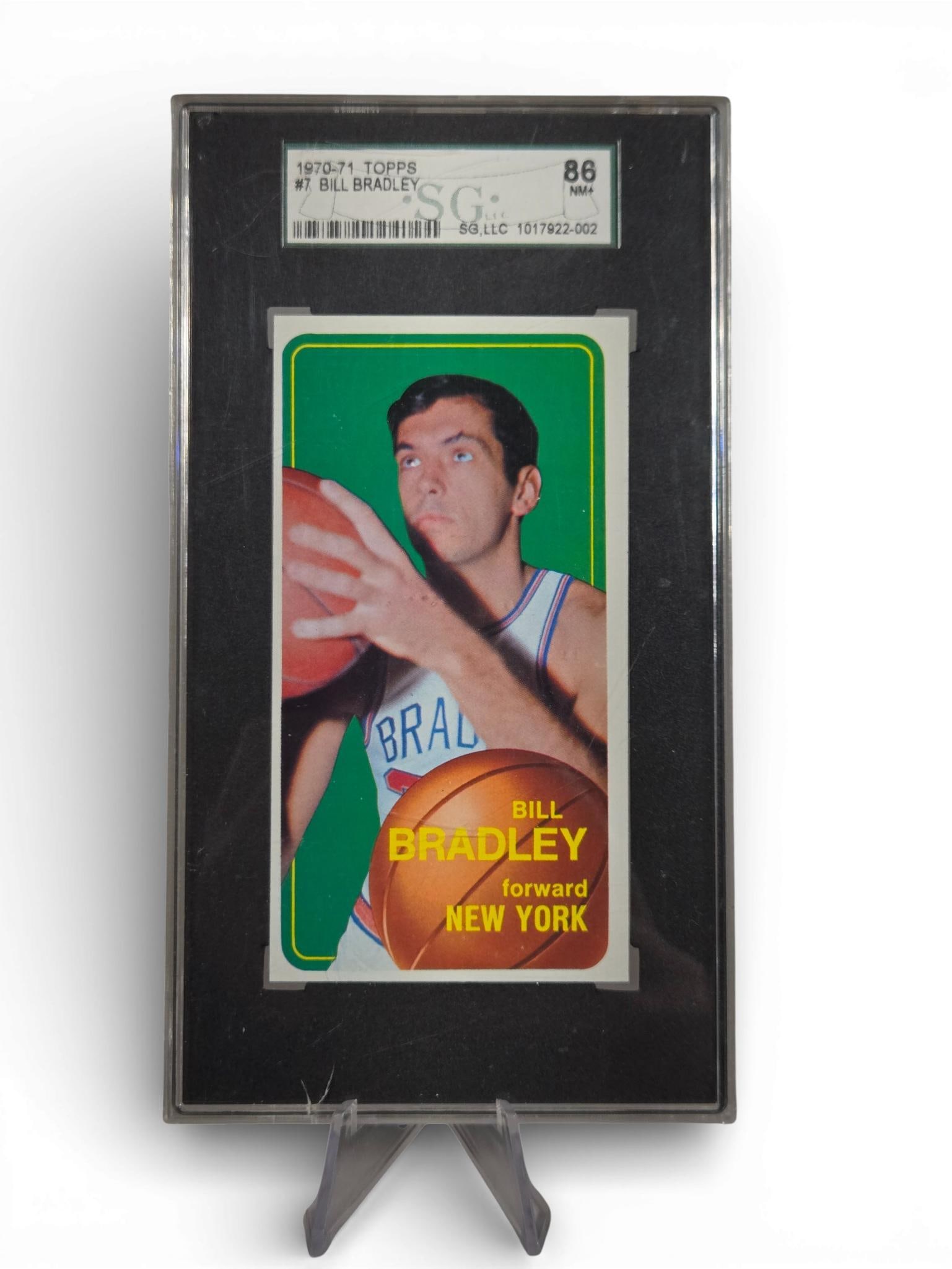 Bill Bradley 1970-1971 basketball, Topps, SGC/ NM+: card 7. Burns in-house shipping is available. Pick up is Saturday, Feb. 28 from 10 am to 4 pm at our gallery in Lancaster, Ohio 43130 or we will provide in-house shipping for this item. We will charge