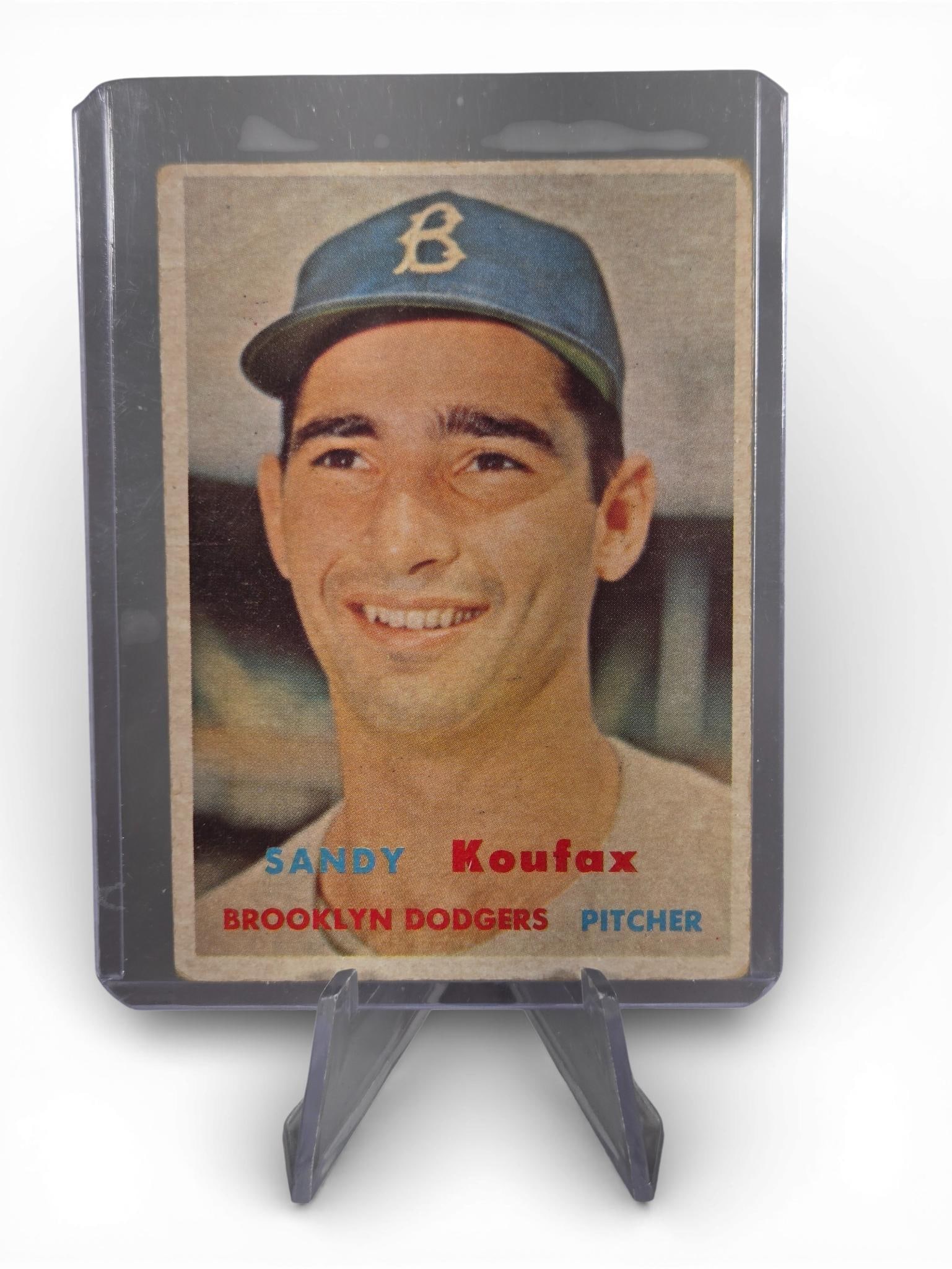 1957 Topps baseball: Sandy Koufax, slight crease top left (1 of 2)