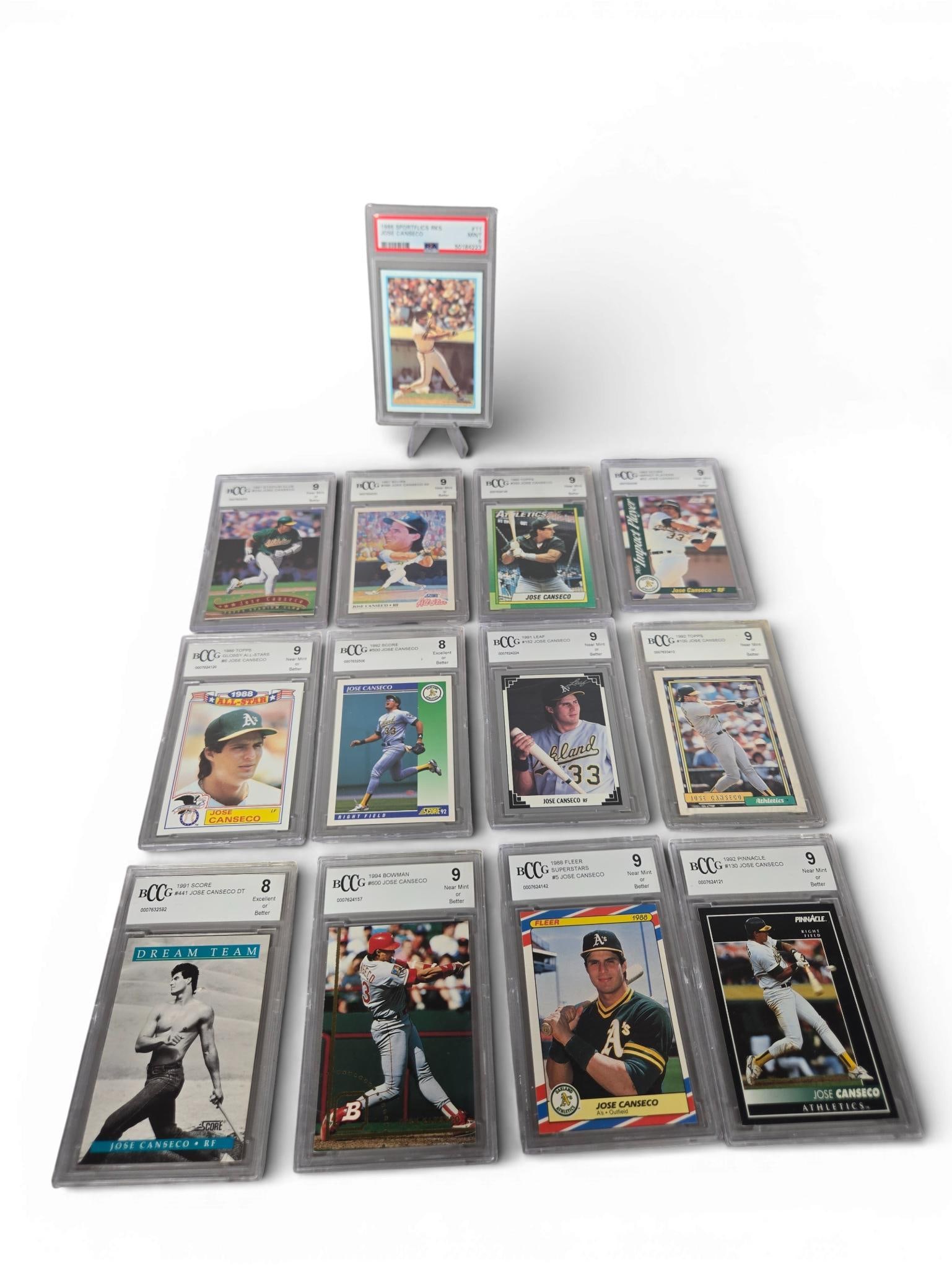PSA & Beckett graded lot of baseball Star Jose Canseco, all 8s and 9s,: very unique lot. Burns in-house shipping is available. Pick up is Saturday, Feb. 28 from 10 am to 4 pm at our gallery in Lancaster, Ohio 43130 or we will provide in-house shipping for this item. We wi