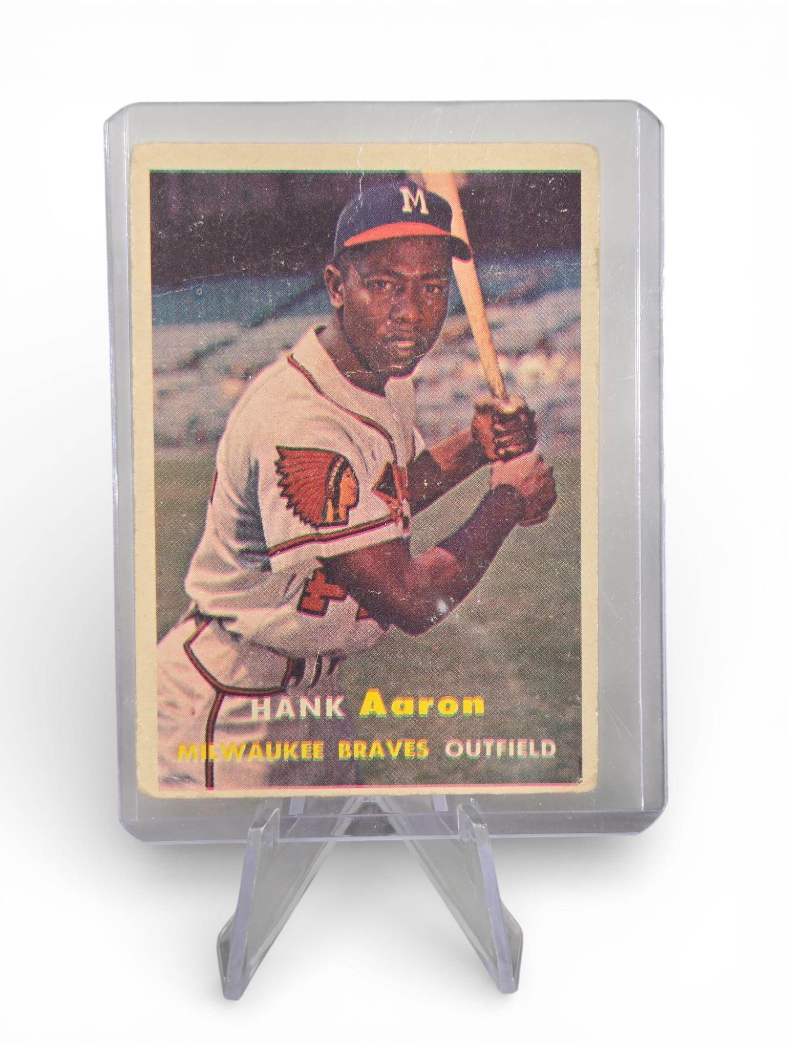 Hank Aaron 1957 Topps baseball, creases and soft corner (1 of 2)