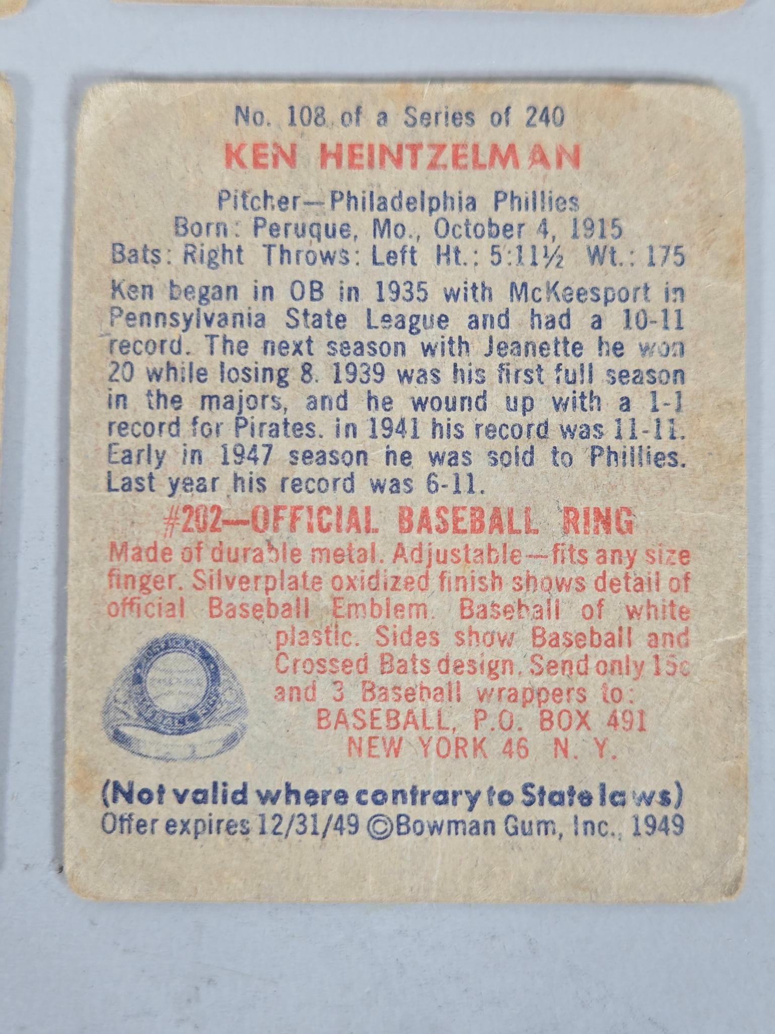 7-1949 Bowman Baseball Lot - 4